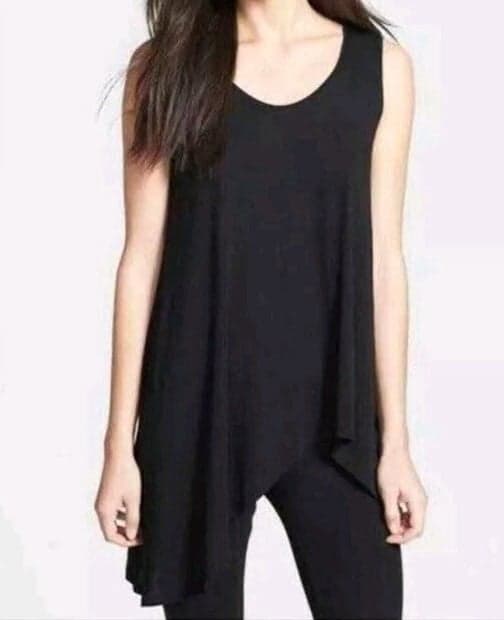 Eileen Fisher Black Asymmetrical Melange Jersey Scoop Neck Tank Sz L $118 - Thumbnail 2