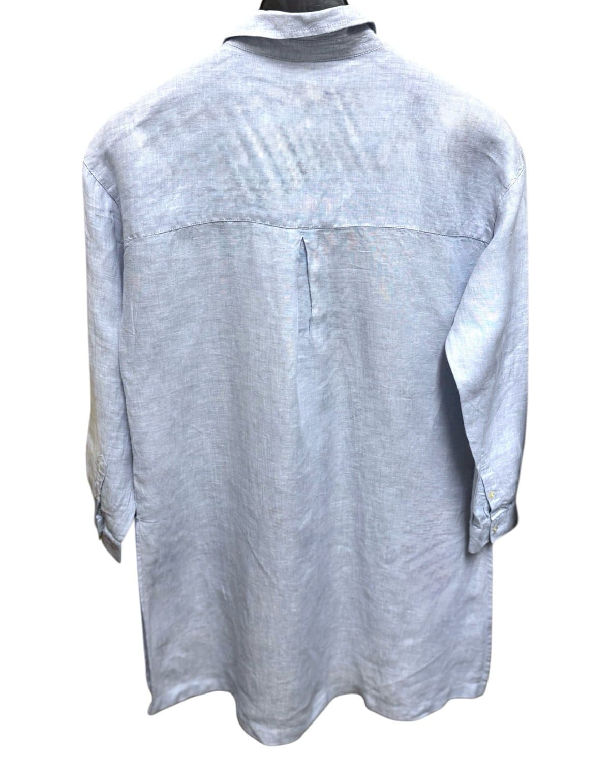 J&CO Jones New York Blue Linen Oversized Tunic w/Split Sides Shell Buttons Sz M - Thumbnail 3