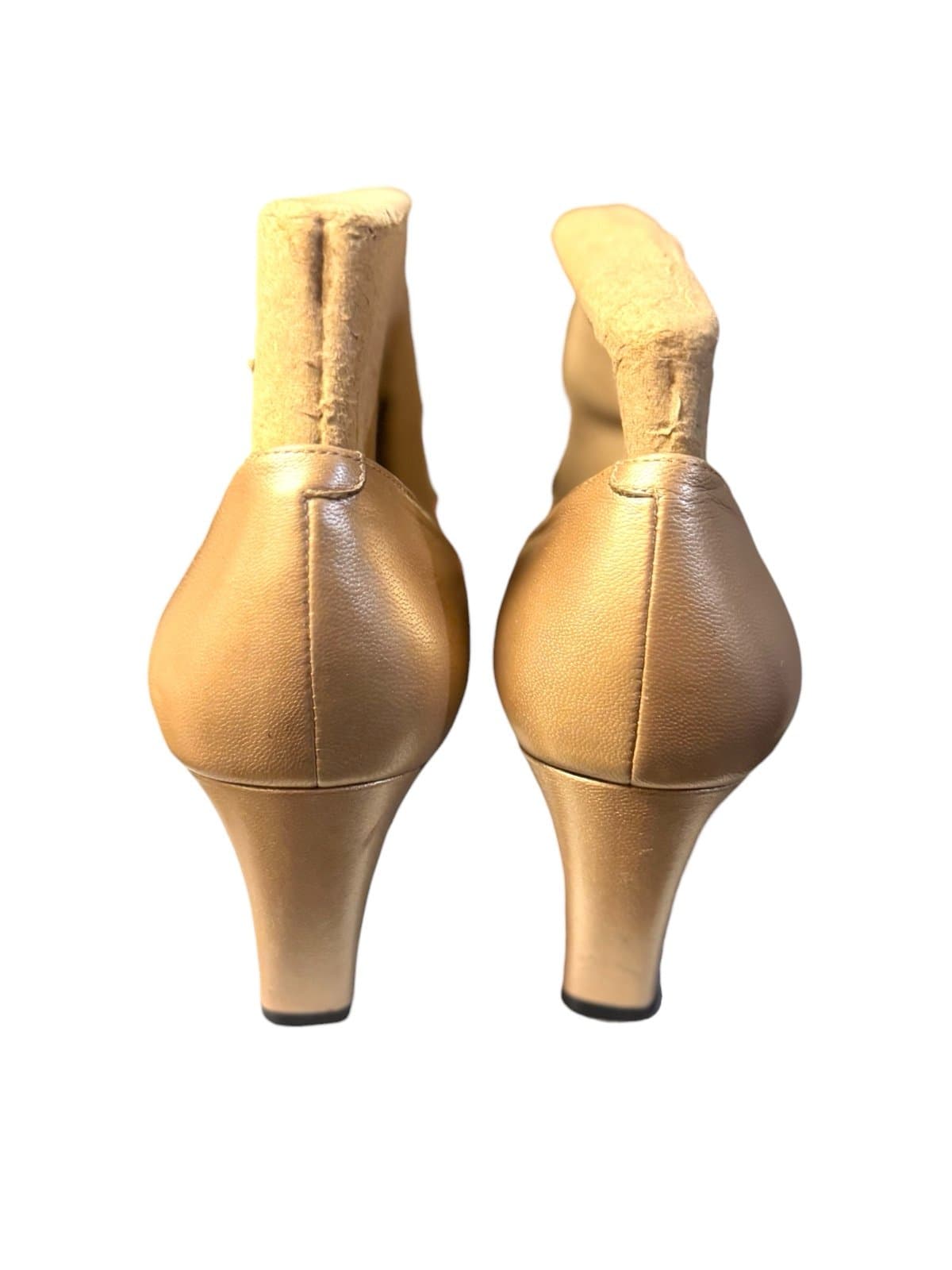 GLORY II 90’s Champagne Perforated Leather Square Toe Cuban Heels Pumps Sz 10N - Thumbnail 4