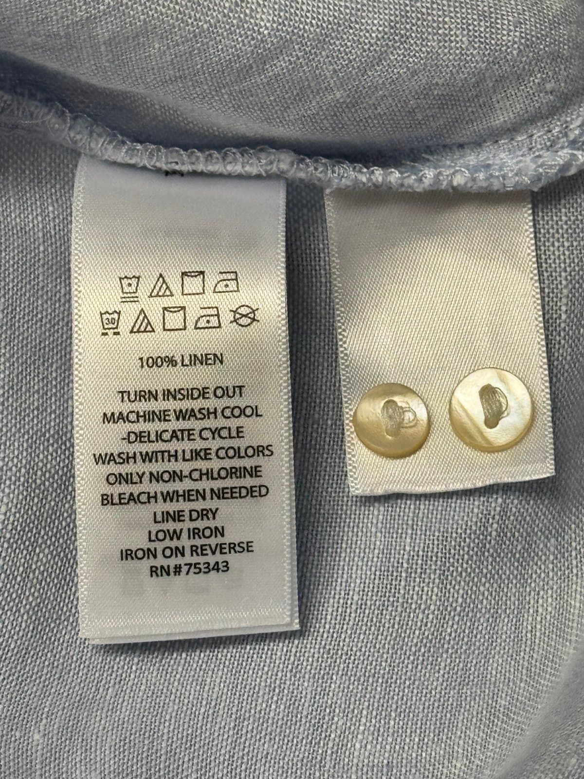 J&CO Jones New York Blue Linen Oversized Tunic w/Split Sides Shell Buttons Sz M - Thumbnail 5