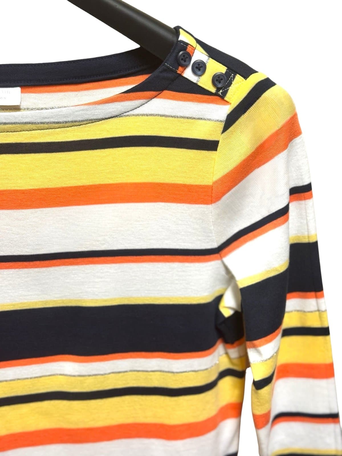 Charter Club Multi-Stripe Supima Cotton Button Shoulder 3/4 Sleeve Top Sz S NEW - Thumbnail 2