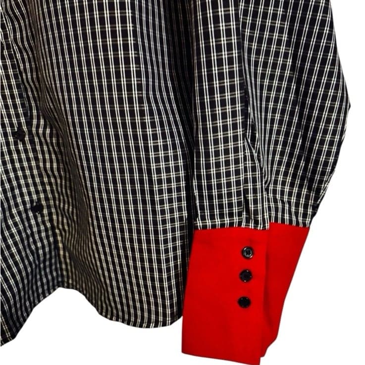 Nova Solaire Oversized Black Plaid w/Red Accent Cuffs Button-Down Shirt Sz L NEW - Thumbnail 3