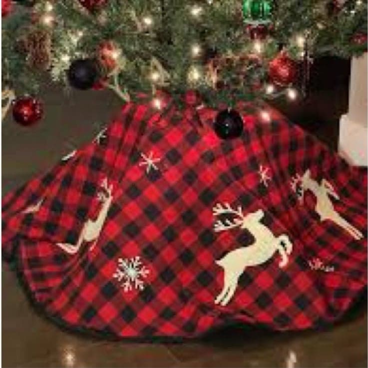 HOBBY LOBBY 52” Red & Black Buffalo Plaid Christmas Tree Skirt w/Embroidery - Thumbnail 2
