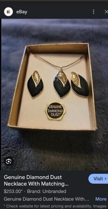 80’s Designer Black/Gold Diamond Dust Leaf Shape Earrings & Necklace Set - Thumbnail 5