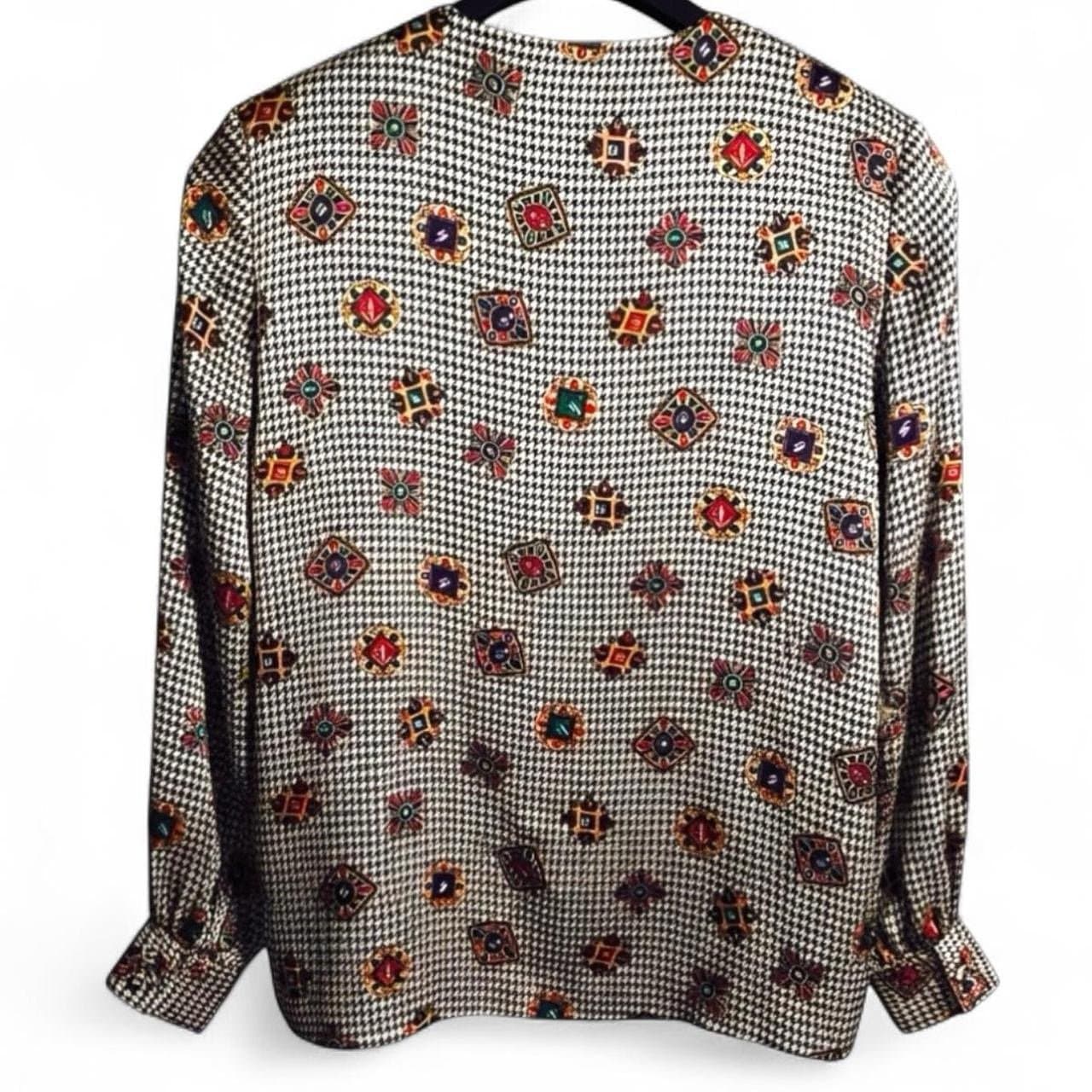 CHARTER CLUB Late 80’s Jane Justin Houndstooth Blouse w/Jewel Medallions Sz 4 - Thumbnail 4