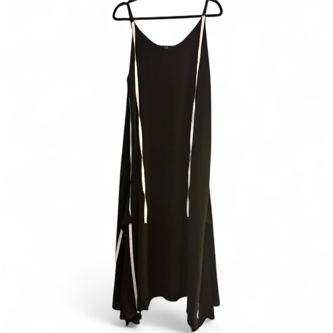 ELISE BLOOM Black & White Double Stripe Asymmetric Pleated Sides Maxi Dress Sz M - Image 1