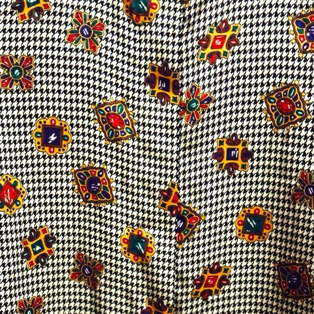 CHARTER CLUB Late 80’s Jane Justin Houndstooth Blouse w/Jewel Medallions Sz 4 - Thumbnail 3