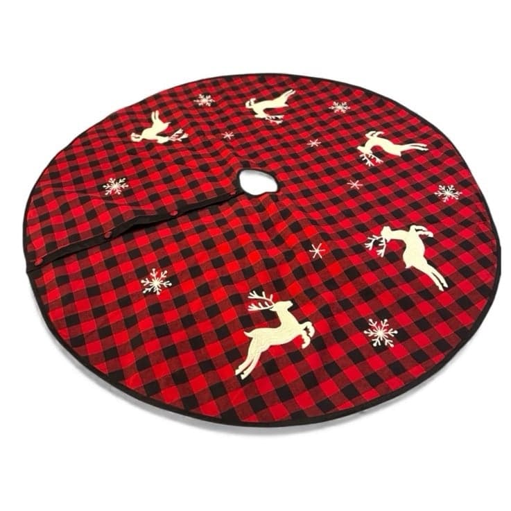 HOBBY LOBBY 52” Red & Black Buffalo Plaid Christmas Tree Skirt w/Embroidery - Image 1