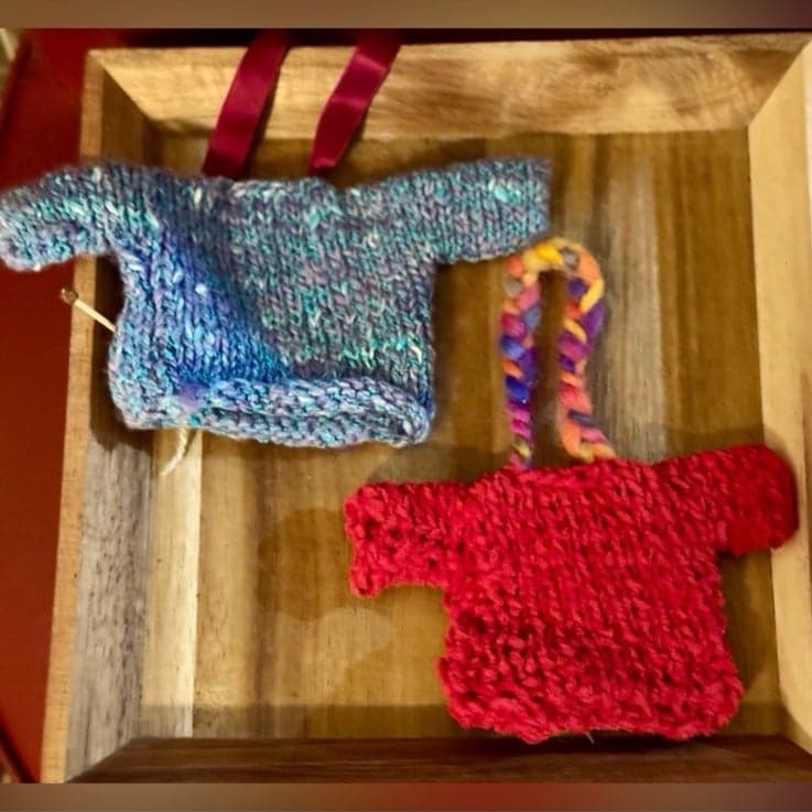 2 Extra Large Hand Knitted Christmas Sweater Ornaments 90’s Wool Chenille - Thumbnail 2