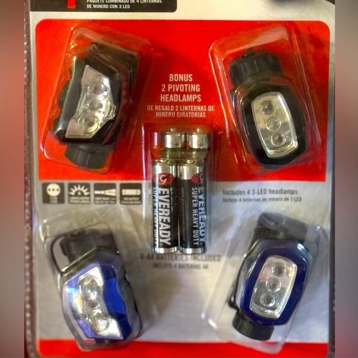 HOME DEPOT Deadstock 4 Pack 3-LED Headlamp Combo AA Battery Powered Included NWT - Thumbnail 2