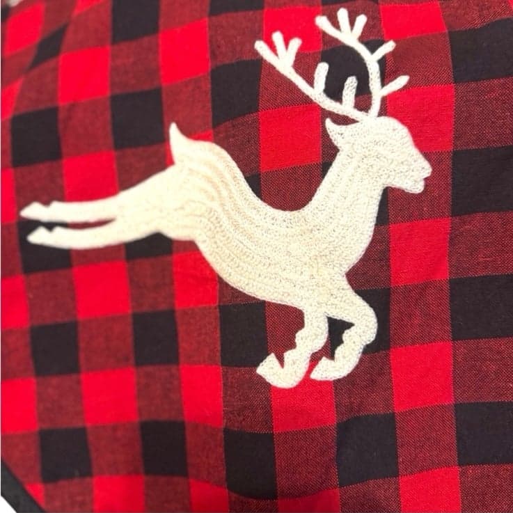 HOBBY LOBBY 52” Red & Black Buffalo Plaid Christmas Tree Skirt w/Embroidery - Thumbnail 4