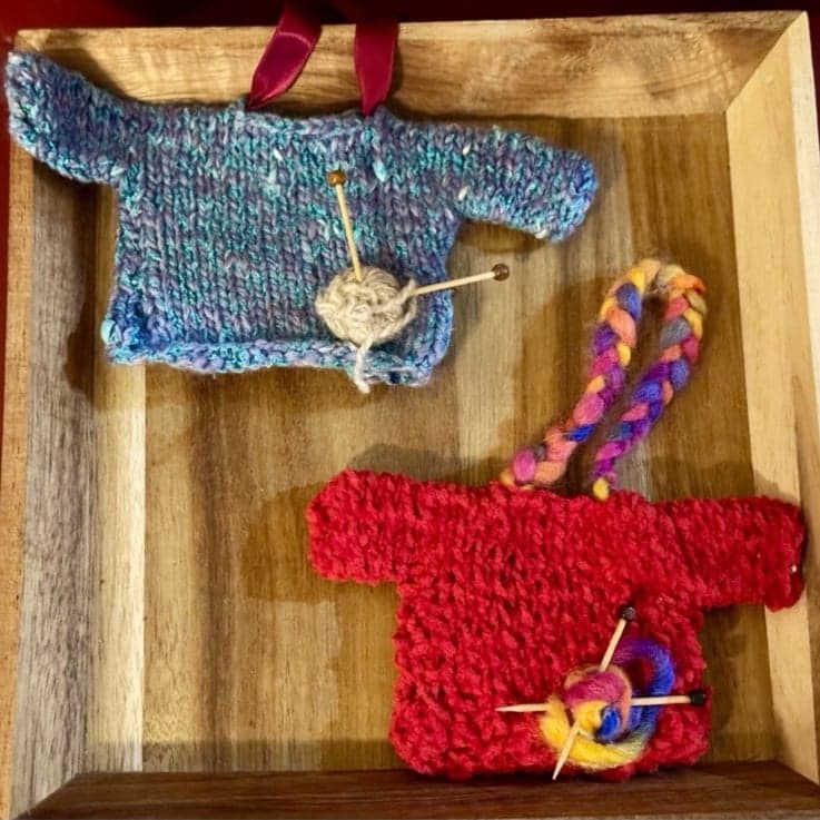 2 Extra Large Hand Knitted Christmas Sweater Ornaments 90’s Wool Chenille - Image 1