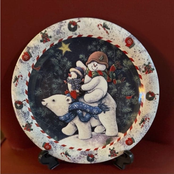 MEIER CREATIVE “Arctic Friends” 90’s Snowman Polar Bear 8” Stoneware Plate NIB - Image 1