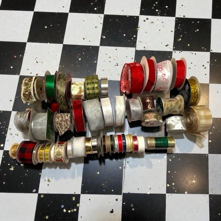 47 Rolls of Christmas Holiday Ribbon - New & Vintage Lot for Crafts Packages