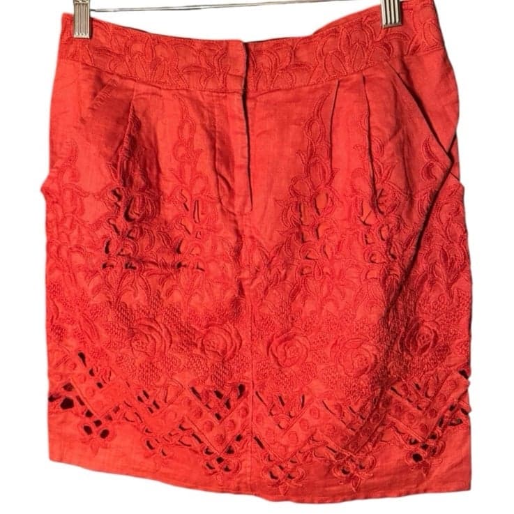 BARASCHI Vintage Tomato Picking Linen Eyelet Floral Pleated Mini Skirt Sz 4 $138 - Thumbnail 2