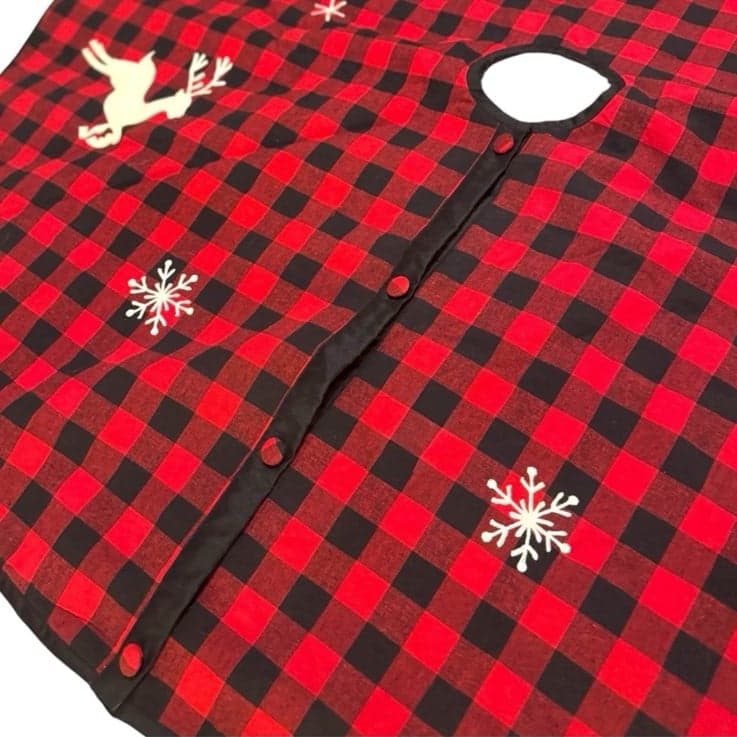 HOBBY LOBBY 52” Red & Black Buffalo Plaid Christmas Tree Skirt w/Embroidery - Thumbnail 3
