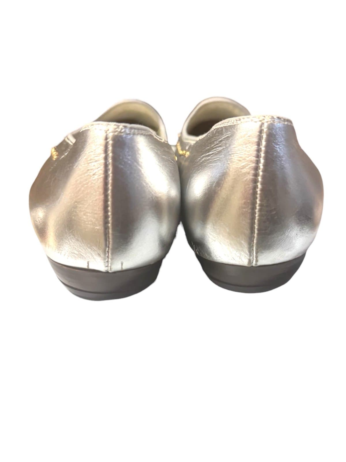 SELBY Late 80’s Metallic Silver Leather Loafers Flats w/Gold Studs Sz 10 - Thumbnail 3