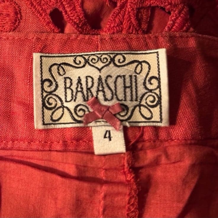 BARASCHI Vintage Tomato Picking Linen Eyelet Floral Pleated Mini Skirt Sz 4 $138 - Thumbnail 4