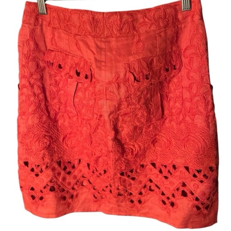 BARASCHI Vintage Tomato Picking Linen Eyelet Floral Pleated Mini Skirt Sz 4 $138 - Thumbnail 3