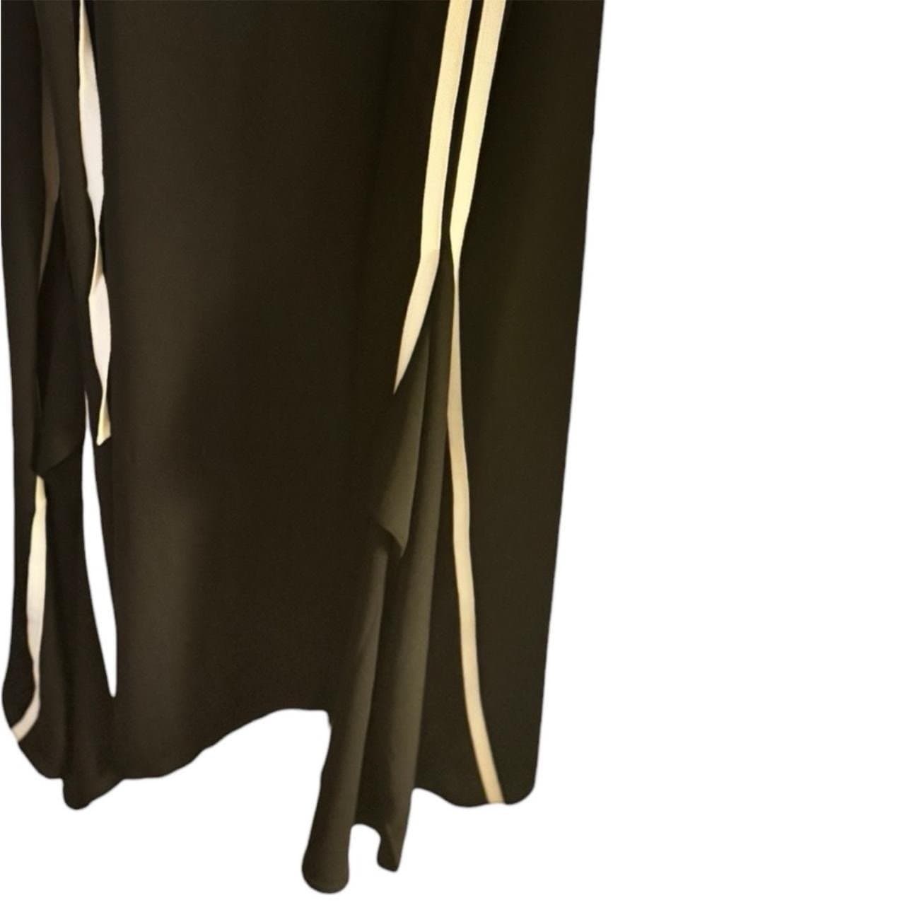 ELISE BLOOM Black & White Double Stripe Asymmetric Pleated Sides Maxi Dress Sz M - Thumbnail 4