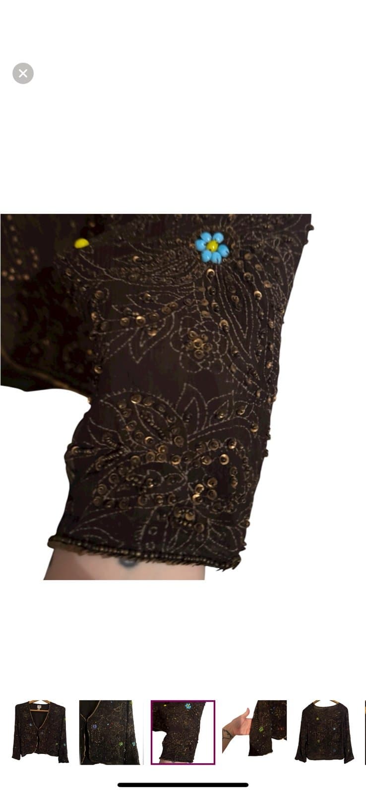 CHICO’S Y2K Vintage Black Silk Beaded & Sequined Paisley Cardigan Topper Sz S - Thumbnail 3