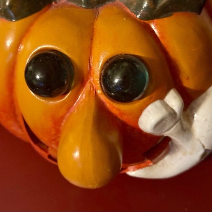 80’s Handmade Large Ceramic/Glass Happy Pumpkin & Ghost Tea Light Holder - Thumbnail 2