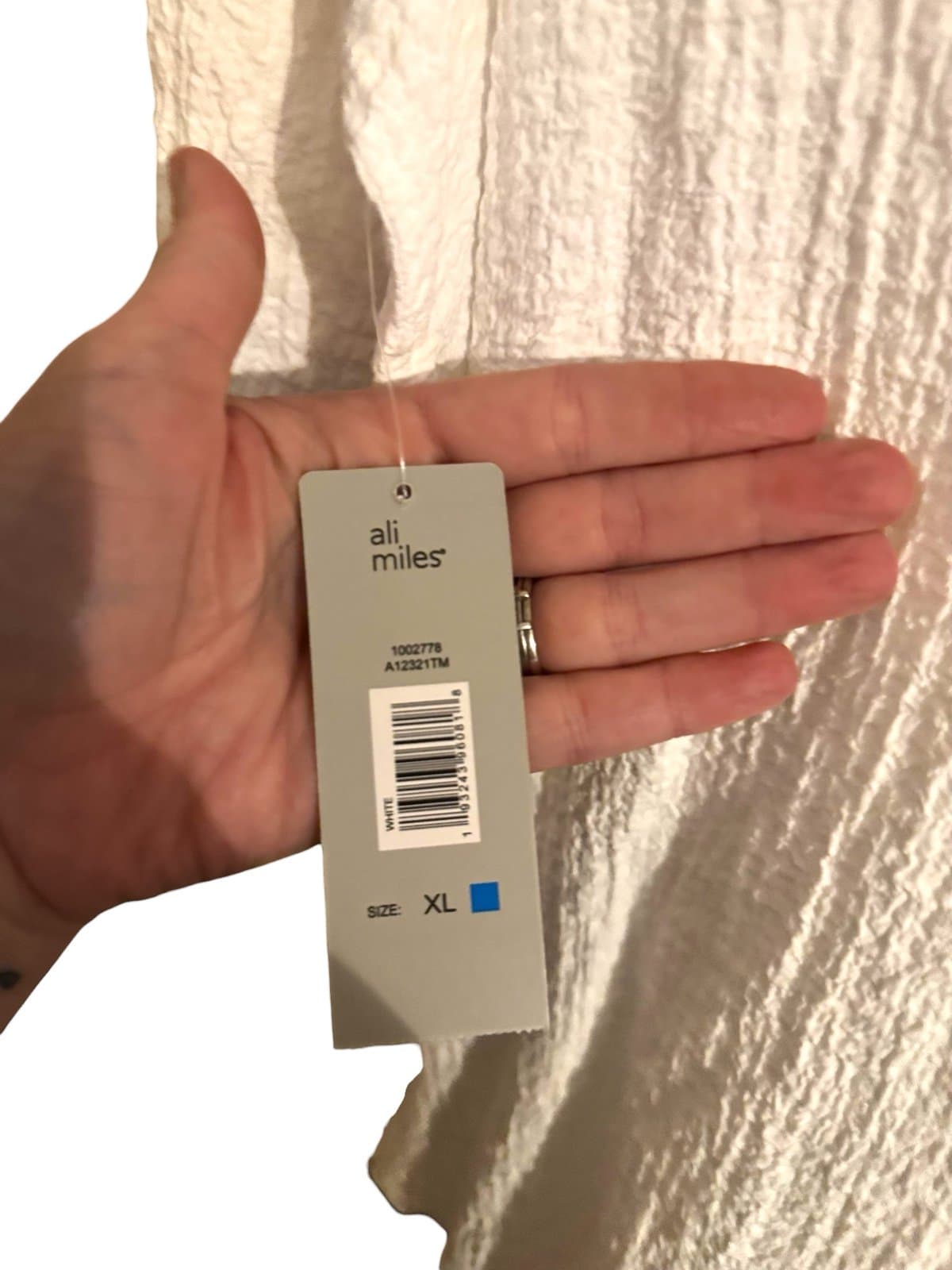 ALI MILES Art to Wear White Crinkled 3/4 Sleeve Tunic w/Black Piping Sz XL NWT - Thumbnail 5