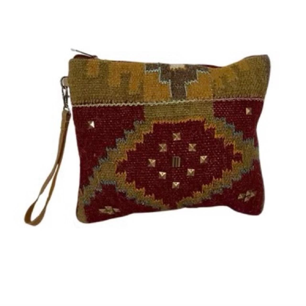 A & P DENIM Sarasota Aztec Studded Tapestry Bag Large Clutch w/Leather Strap NEW - Thumbnail 2