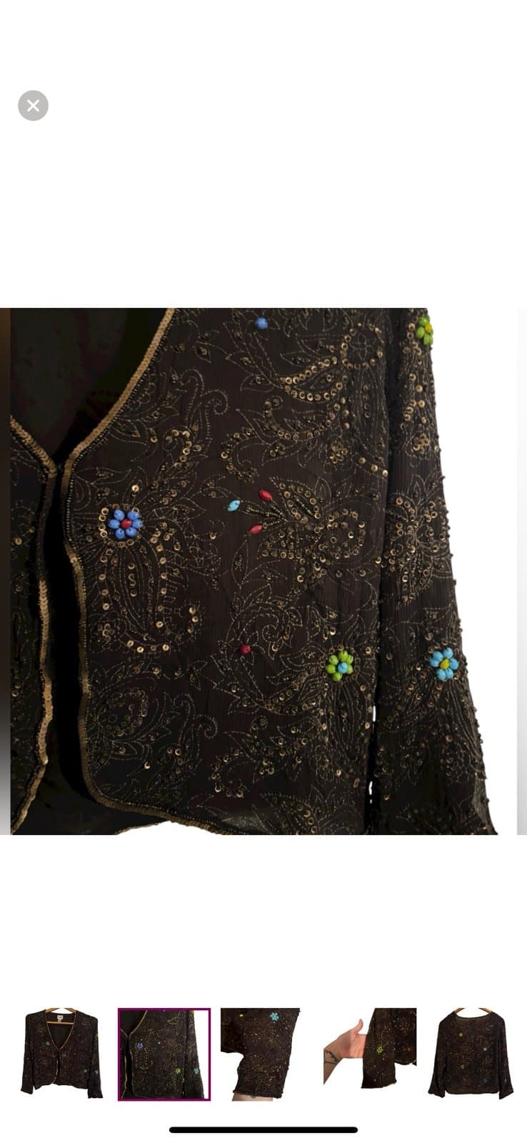 CHICO’S Y2K Vintage Black Silk Beaded & Sequined Paisley Cardigan Topper Sz S - Thumbnail 2