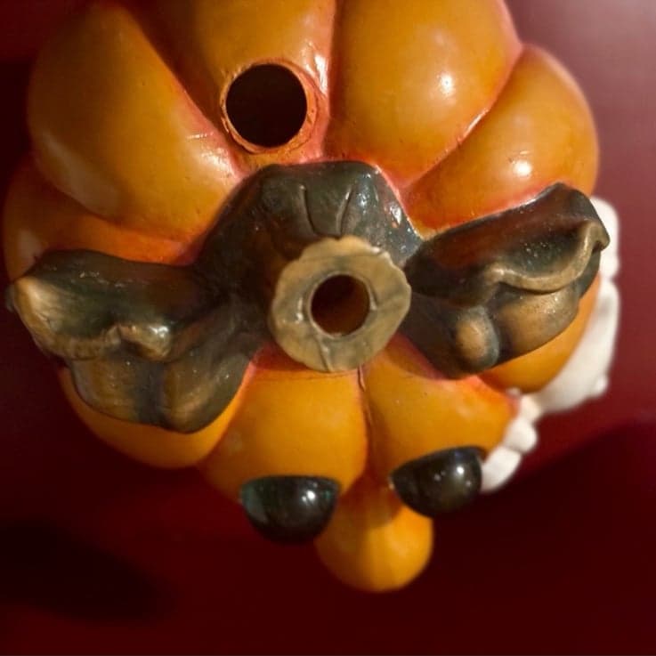 80’s Handmade Large Ceramic/Glass Happy Pumpkin & Ghost Tea Light Holder - Thumbnail 5