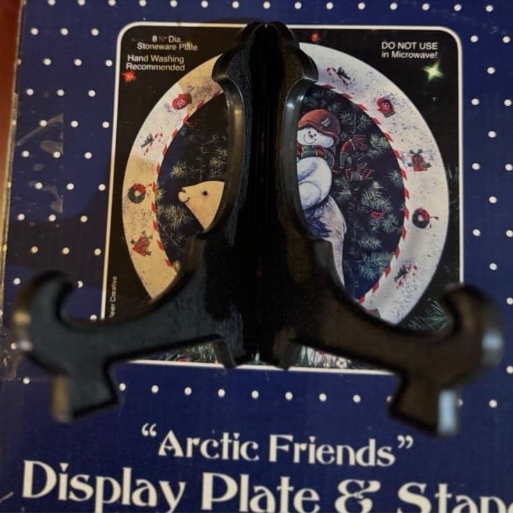 MEIER CREATIVE “Arctic Friends” 90’s Snowman Polar Bear 8” Stoneware Plate NIB - Thumbnail 3