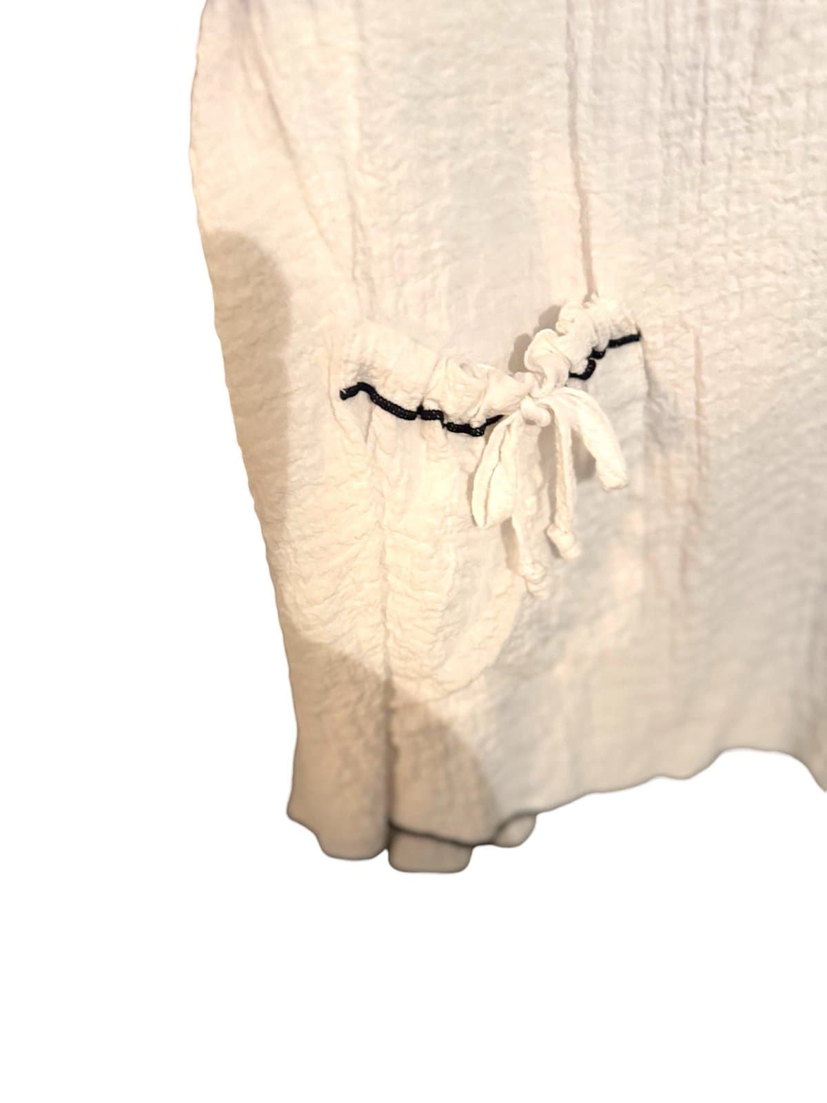 ALI MILES Art to Wear White Crinkled 3/4 Sleeve Tunic w/Black Piping Sz XL NWT - Thumbnail 3