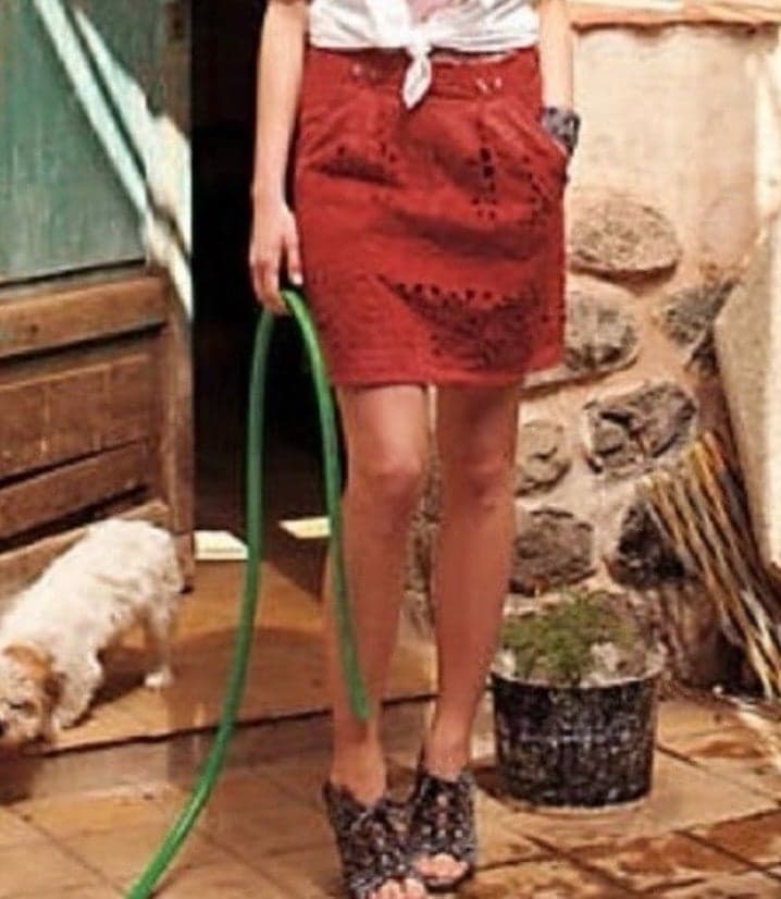 BARASCHI Vintage Tomato Picking Linen Eyelet Floral Pleated Mini Skirt Sz 4 $138 - Image 1