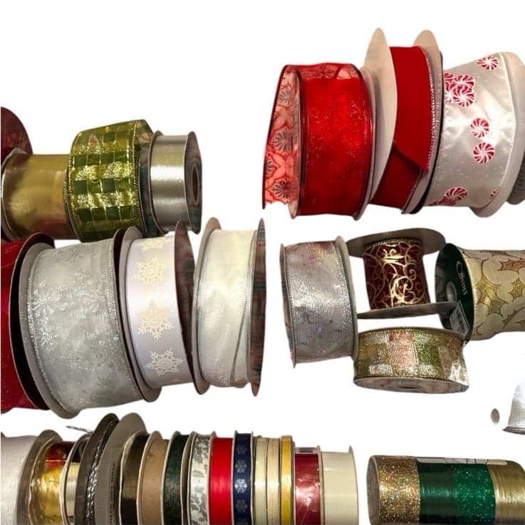 47 Rolls of Christmas Holiday Ribbon - New & Vintage Lot for Crafts Packages - Thumbnail 4