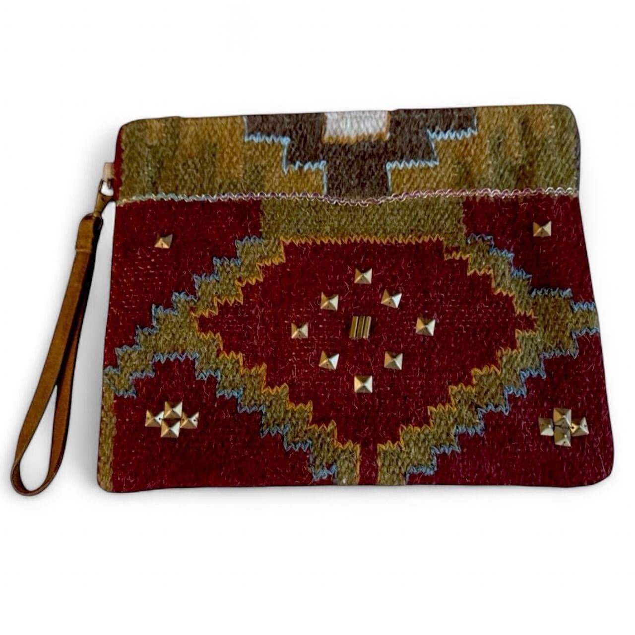 A & P DENIM Sarasota Aztec Studded Tapestry Bag Large Clutch w/Leather Strap NEW - Image 1