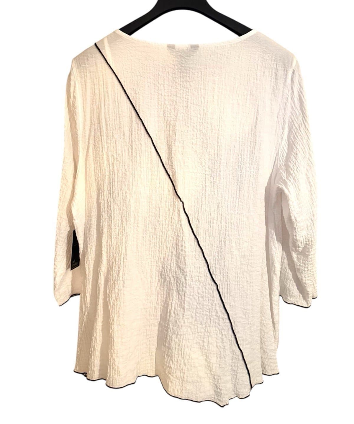 ALI MILES Art to Wear White Crinkled 3/4 Sleeve Tunic w/Black Piping Sz XL NWT - Thumbnail 4
