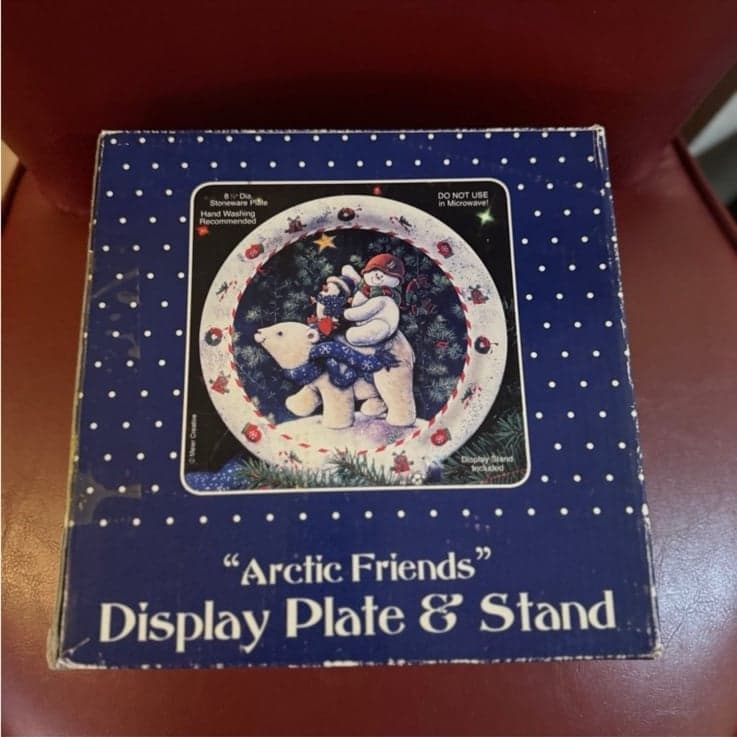 MEIER CREATIVE “Arctic Friends” 90’s Snowman Polar Bear 8” Stoneware Plate NIB - Thumbnail 4