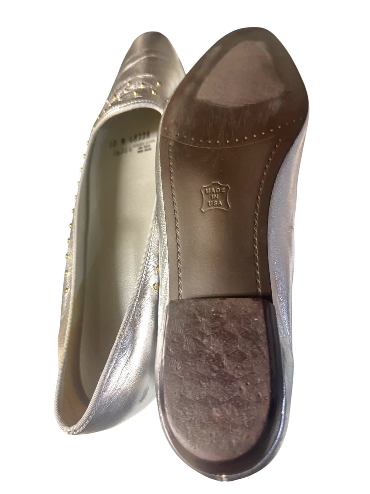 SELBY Late 80’s Metallic Silver Leather Loafers Flats w/Gold Studs Sz 10 - Thumbnail 4