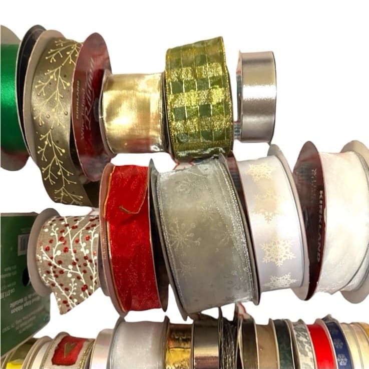 47 Rolls of Christmas Holiday Ribbon - New & Vintage Lot for Crafts Packages - Thumbnail 3