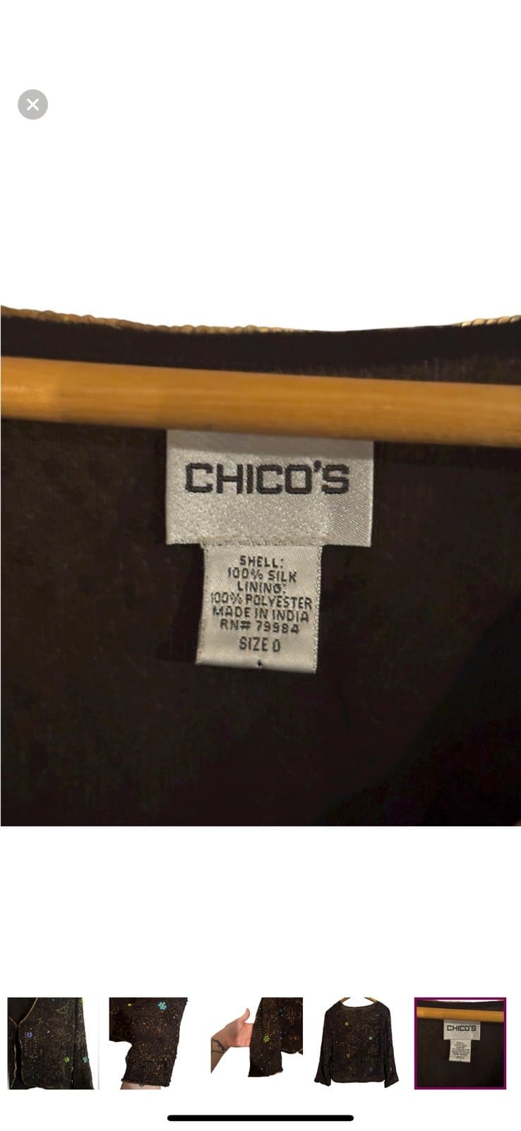 CHICO’S Y2K Vintage Black Silk Beaded & Sequined Paisley Cardigan Topper Sz S - Thumbnail 6