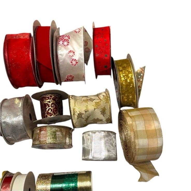 47 Rolls of Christmas Holiday Ribbon - New & Vintage Lot for Crafts Packages - Thumbnail 5