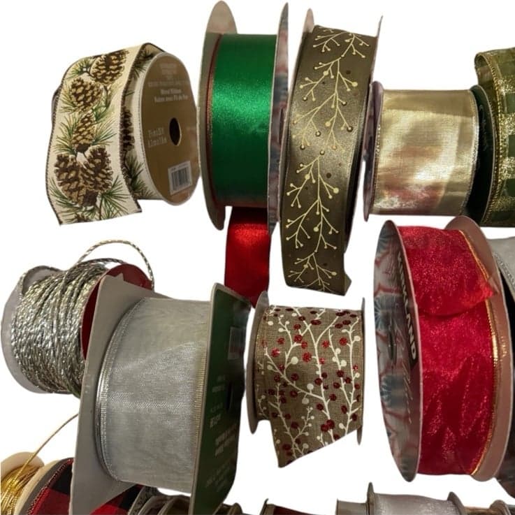 47 Rolls of Christmas Holiday Ribbon - New & Vintage Lot for Crafts Packages - Thumbnail 2