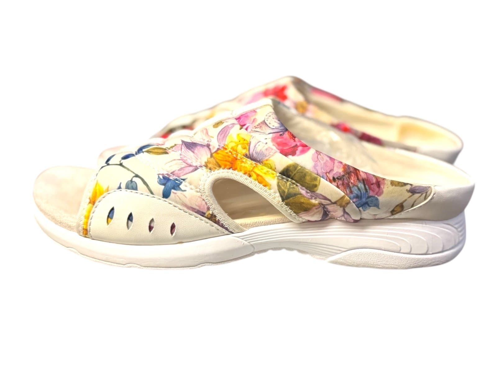 Easy Spirit White/Pink Floral Traciee Lightweight Flat Easy-On Sandals Sz 10N - Thumbnail 3