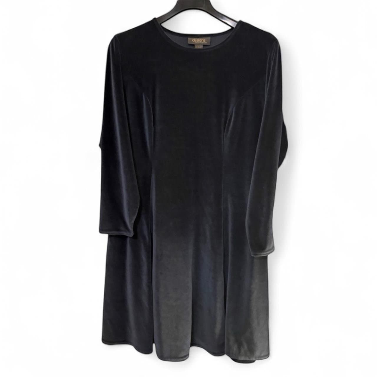 DESIGNS by LANE BRYANT Early 90’s Blue Velour Long Sleeve Shift Dress Sz 14/16 - Image 1