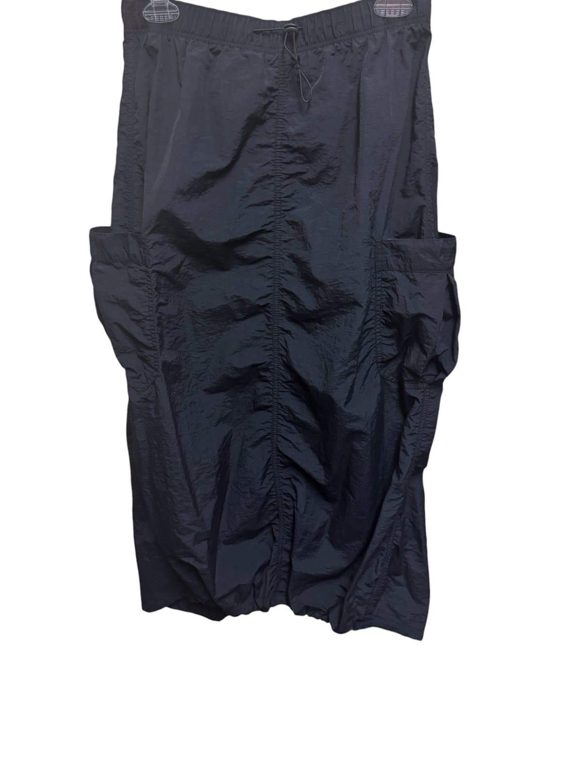 Love Tree Black Parachute Light Cargo Skater Maxi Nylon Skirt w/Drawstrings Sz M - Image 1