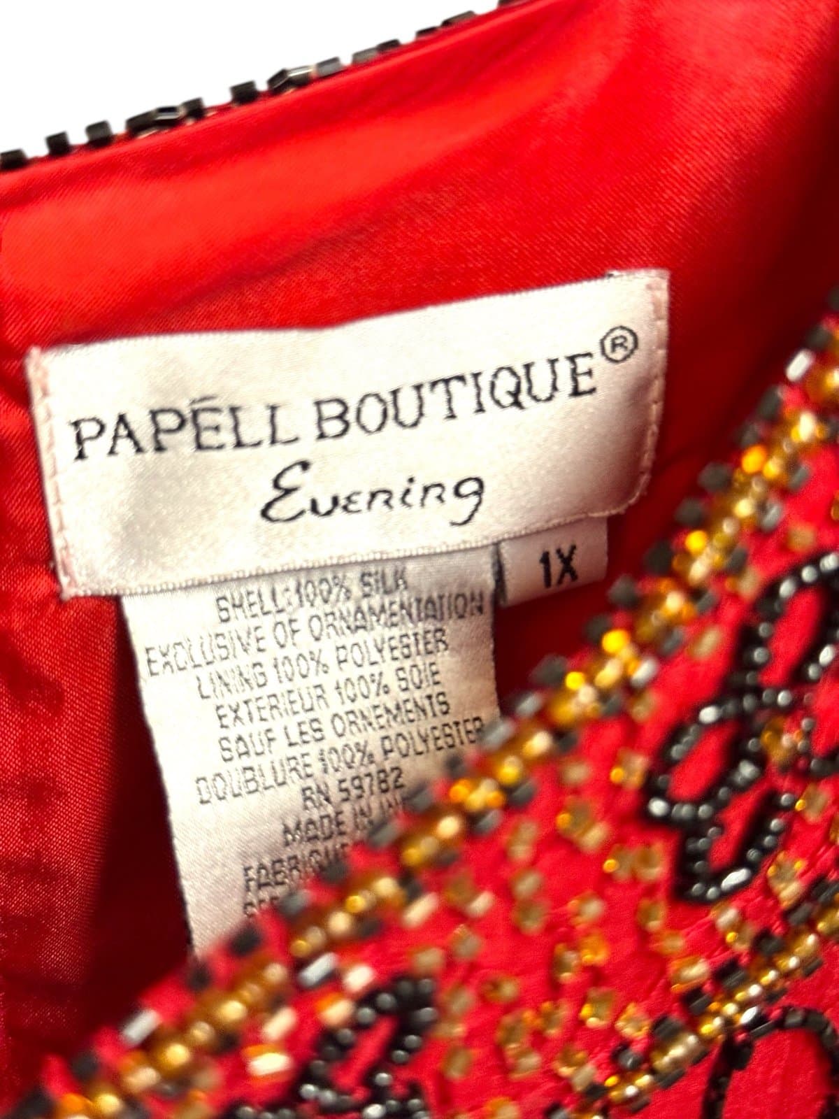 PAPELL Boutique Evening 90’s Red Silk Heavily Beaded & Sequins Floral Blouse 1X - Thumbnail 5