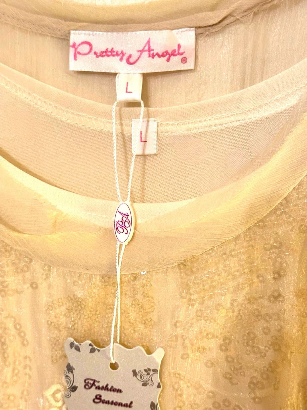 PRETTY ANGEL Sleeveless Silk Whimsy Sequins Lace Sheer Lined Midi Dress Sz L NWT - Thumbnail 5