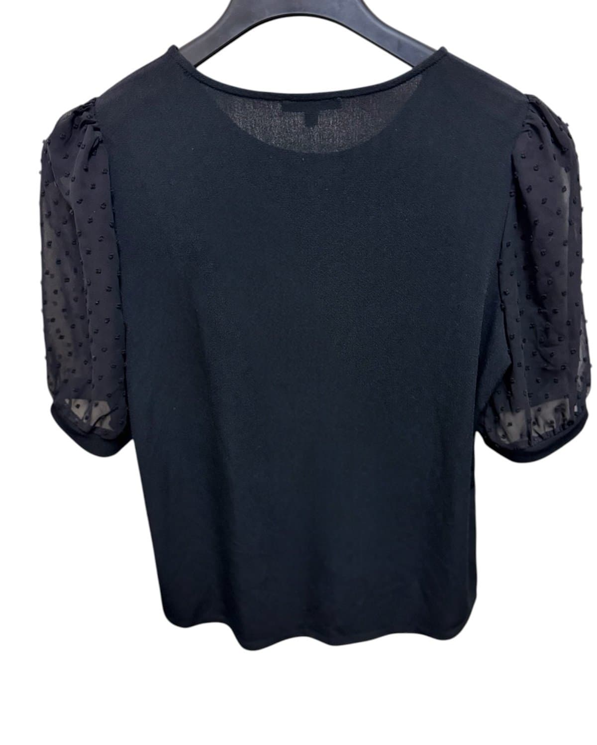 Adrianna Papell Black Mesh Short Sleeve Clip Dot Blouse Sz M $70 - Thumbnail 4