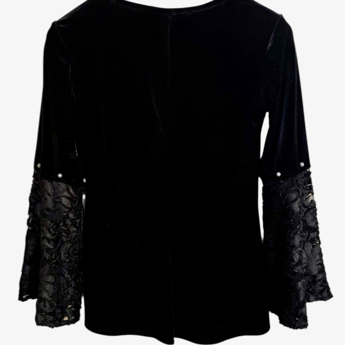SILVERADO Dreamer Onyx Black Velvet Concho Trim Large Lace Bell Sleeve Sz L $200 - Thumbnail 5