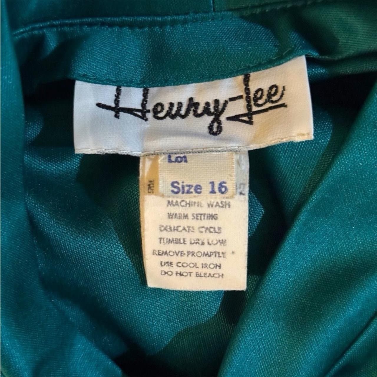 HENRY LEE 70’s Emerald Green Mixed Media Satin Wool P* Bow LS Midi Dress Sz 16 - Thumbnail 5